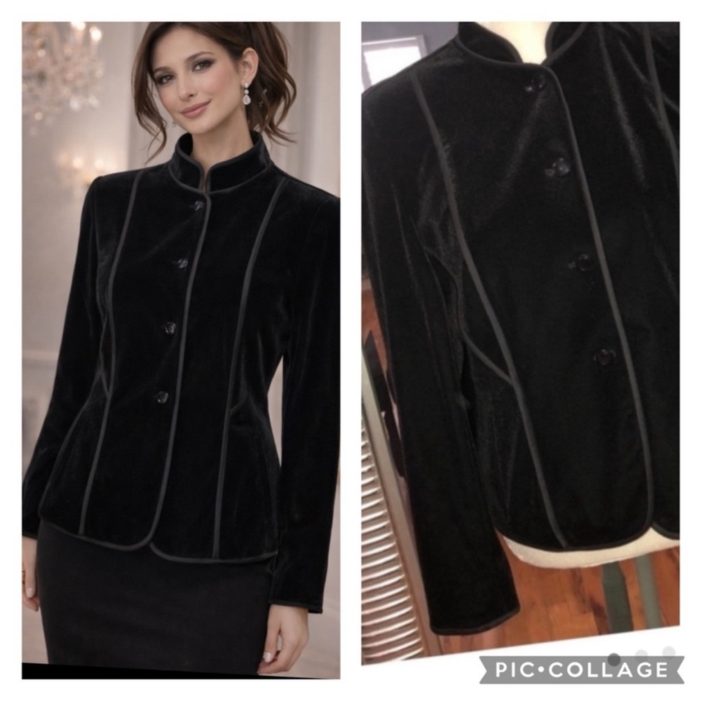 Jones New York Women's Black Velvet Blazer with Piping